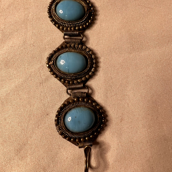 Chunky Turquoise Large Stone Silver Plated Bracelet Roman Slave Cuff Lot of 6‎ - Picture 5 of 16